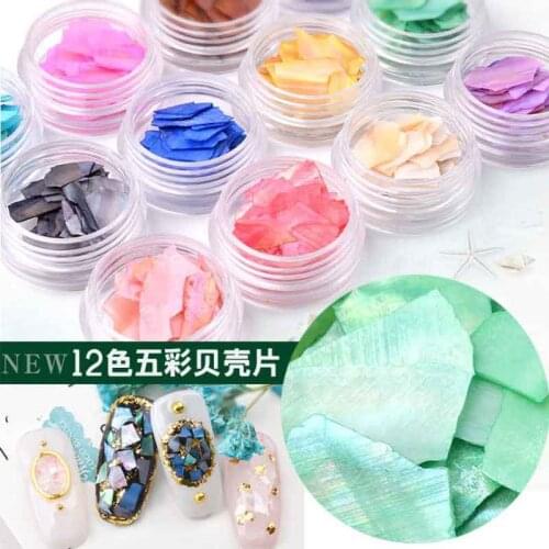 12 Colors Natural Crushed Stone Irregular Shell Flakes Set Thin Slice Gradient Gravel Shell Sheet 3d Glitter Nail Art Decoration