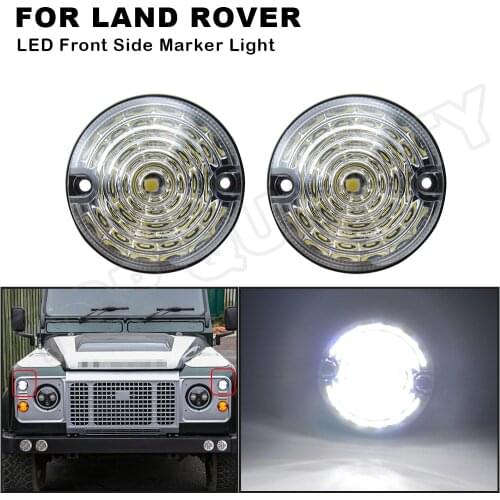 2Pcs Clear Lens 73mm Front White LED Side Marker Lamps LED Position Light For Land Rover 90 / 110 1983-1990 Defender 1990-2016