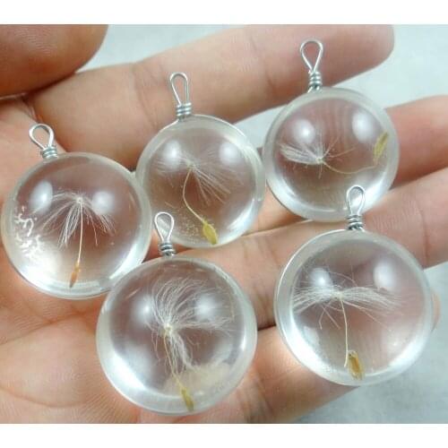 Fashion Real Natural Dandelion Seed Crystal Glass Ball Necklace round Glass Pendant Necklace Glass Bead Jewelry 20pcs