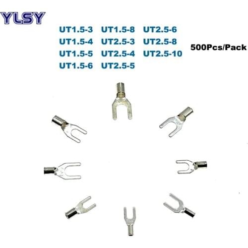 500Pcs Fork Non-insulated Terminales Electric Spade Naked Crimp Terminal UT1.5/2.5 Wire Cable Connector 1.5/2.5mm2 16/14AWG