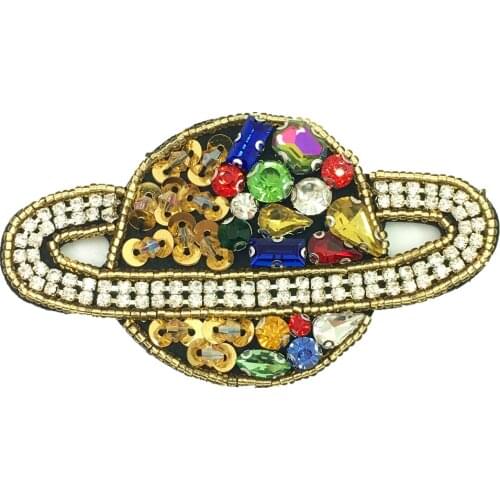 9x5cm Sew On Beaded Planet Patch Crystal Applique Patches For Clothing Handmade Appliques Parches Bordados Para Ropa AC1216