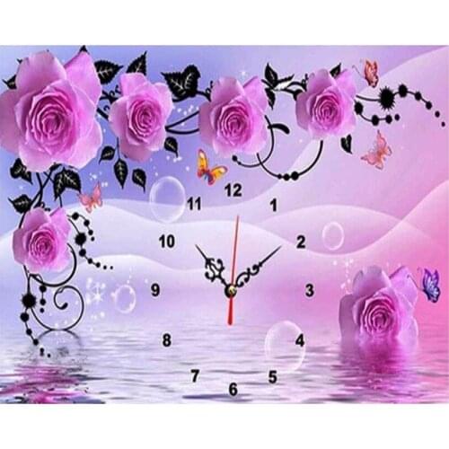 DIY 5D Round Drill Flower River Clock Mosaic Diamond Painting Cross Stitch Mosaic Picture Embroidery Bedroom Decoration FH638
