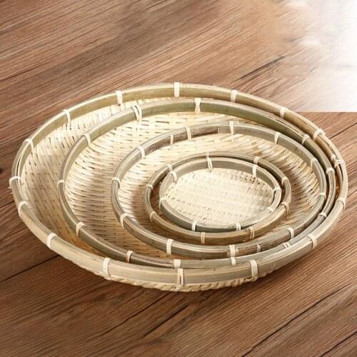Handmade Weaving Bamboo Sieve Raft Round Dustpan Bread Fruit Basket DIY Decorative Kitchen Storage