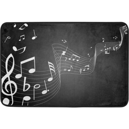 Black Background Music Note Printed Bathroom Mat Tea Table Bibulous Antiskid False Sleeping Cat Washable Kitchen Carpet Bath Mat