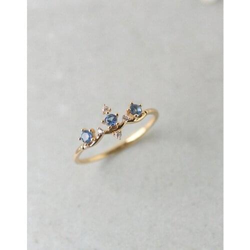 DANS ELEMENT Ring For Women Korean Style Cute Crown Blue Cubic Zirconia Yellow Color Fashion Jewelry Gift For Girls DEKCR720