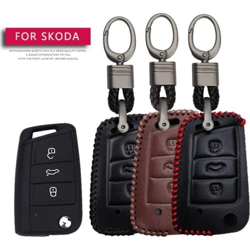 For Skoda Rapid Octavia 1 2 3 A7 RS Superb 2 Kodiaq Karoq Yeti Car Key Protection Shell Key Case Cover Leather Keyring Shell