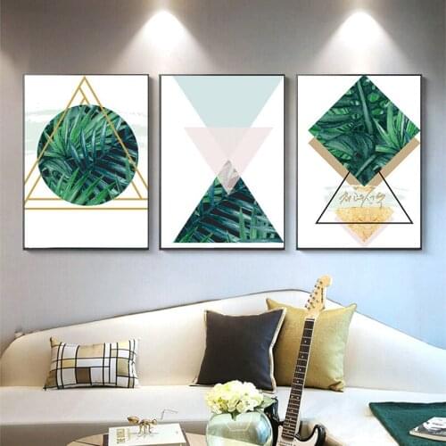 Nordic Green Plant Leaf Geometric Letters Small Fresh Modern Living Room Dining Room Micro Spray Decoration Frameless Core
