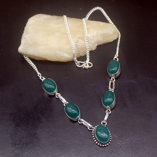 Gemstonefactory Jewelry Big Promotion 925 Silver Natural Green Agate Fashion Women Ladies Gifts Chain Necklace 46cm 202101582