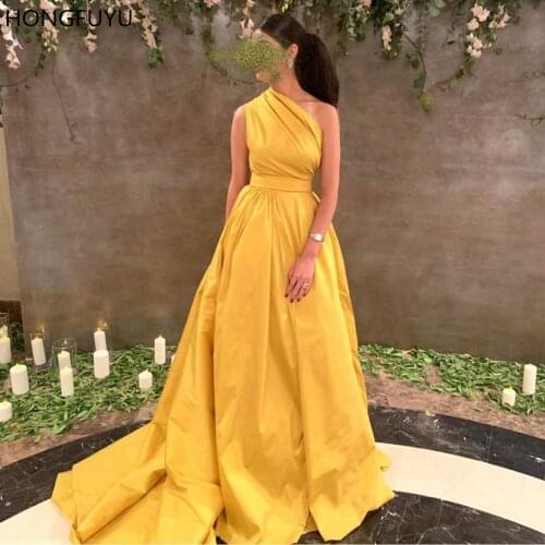 HONGFUYU One Shoulder Long Prom Evening Dresses 2021 Robe De Soiree Formal Dress Party Vestidos de Festa Satin Party Gowns