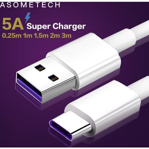 5A Fast Charge USB C Cable For Huawei Samsung Quick Charge FPC QC4.0 QC3.0 Mobile Phone Charging Wire Data White Type C Cable