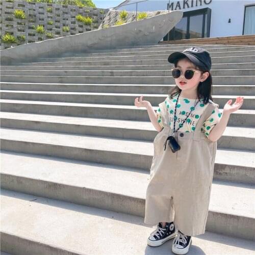 Toddler Kids Overalls 2021 Summer New Baby Boys Girls Korean Solid Cotton Jumpsuits Childrens Casual Loose Suspender Pants