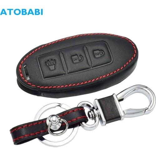 Leather Car Key Cover For Nissan X-Trail New Teana Livina Sylphy Tiida 3 Buttons Smart Remote Fob Case Keychain Protector Bag