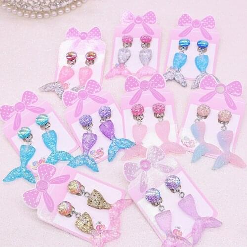 Beautiful Mermaid Scales Animals Cute Clip on Earrings for Kids Girls Earrings Jewelry No Pierced Children Clip on Earrings