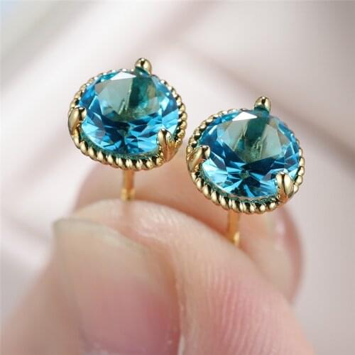 Trendy Female Crystal Round Small Earrings Charm Gold Silver Color Stud Earrings Cute Rainbow Zircon Wedding Earrings For Women
