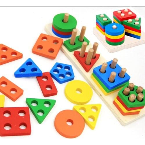 Montessori Geometric Shape Set Column Matching Building Blocks Assembling Childrens Enlightenment Early Education Toys