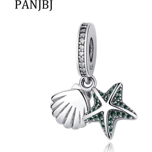 New Original 925 Sterling Silver Bead Tropical Starfish Sea Shell Dangle Charm Fit Pandora Bracelet Necklace DIY Women Jewelry