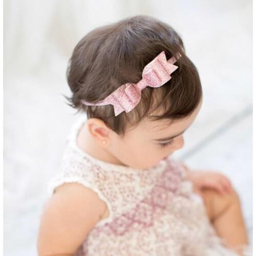 Wholesale girl Fashion Faux Leatherv Glitter Bow Knot headband kidsToddler Barrettes glitter Bow shin headband 20pcs/lot