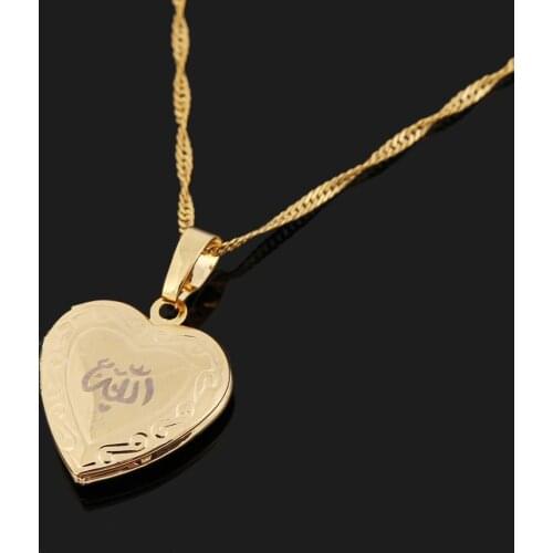 Heart allah pendant Necklace For Women 24K Gold Color Muslim Heart Allah Open Heart Jewelry