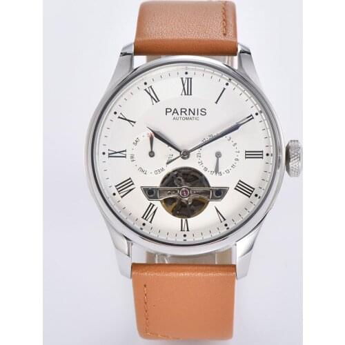 Parnis 42.5mm top brand Mechanical watch sea-gull 2502 movement date week flywheel function Men watches