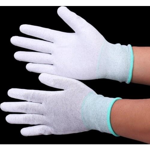 PU coated finger coated palm gloves, dust-free, anti-static, white, breathable, electronic, non-slip, non-slip rubber gloves
