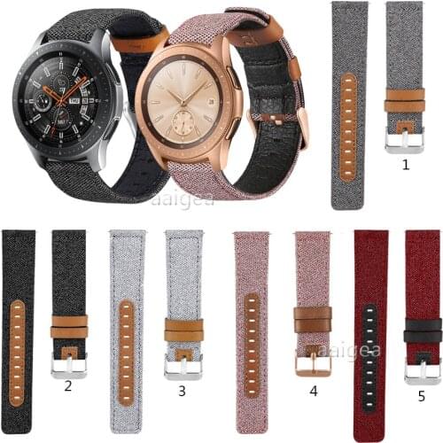 Canvas Fabric Straps Genuine Leather for Samsung Galaxy Watch 42mm 46mm Replacement band strap 20mm 22mm