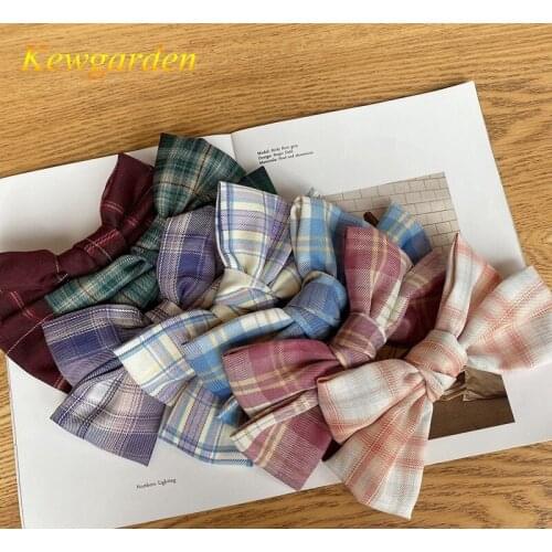 Kewgarden Childrens grid new candy color big bow hairpin girl spring clip hair accessories 5pcs