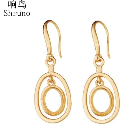 6X8mm Oval Cabochon Semi Mount Engagement 925 Sterling Silver Women Jewelry Hook Earrings Setting Amber Agate Opal Lapis Lazuli