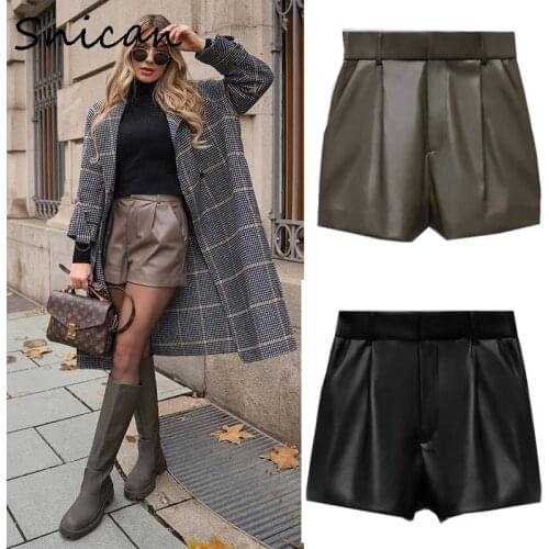 Snican Sexy High Waist Faux Pu Leather Shorts Za 2021 Women Bottom pantalon Taille Haute Spring Vintage Solid Short Cuir Femme