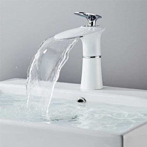 Washbasin Faucets Hot and Cold Bathroom Faucet Basin Mixer Tap White Single Handle Single Hole Basin Water Sink Mixer Tap D-021