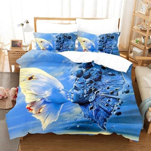 Unique Design Of Male And Female Gods Duvet Cover Bedding Set Comforter Cover Blue White Bedspread For Adult Luxury Bedclothes