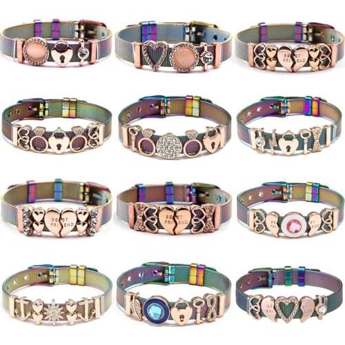 High Quality Colorful Stainless Steel Mesh Bracelets For Women Men Couples Heart has lock Charm Watch Belt Bangle Jewelry