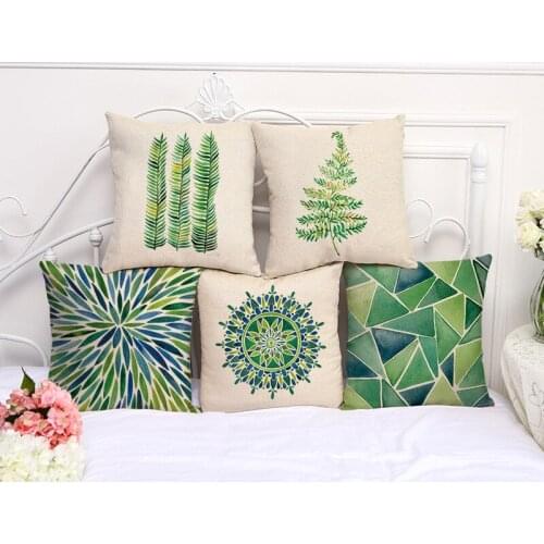 Plant And Geometric Cushion Cover Cotton Linen Decorative Pillowcase Chair Seat Square 45x45cm Pillow Cover Home Living Textile