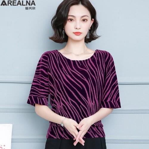Summer Short Sleeve Striped Blouse Women Shiny Sequin Casual Plus Size Women Shirt Ladies Pullover Tops Blusas Mujer 15 styles