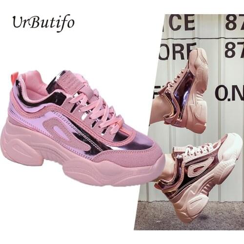 UrButifo Shinning Sneakers Women Luxury Designer Casual Shoes Lace-Up Women Flats Platform Summer Walking Shoes Zapatos Mujer