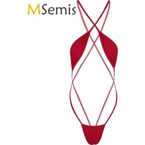 Womens Lingerie Sling Shot Bikini Bodysuit One-Piece Strappy Criss Cross Backless Mini Bikini Thong Bodysuit Teddy Underwear