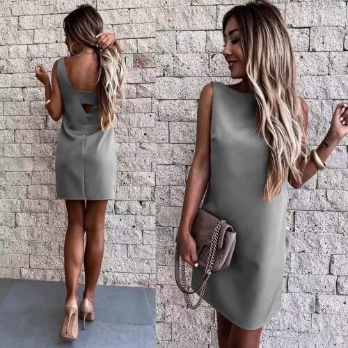 40# Elegant Sleeveless Dresses Women Backless Solid Office Lady Dress O-neck Vest Professional Dress Vestidos Longos De Verao