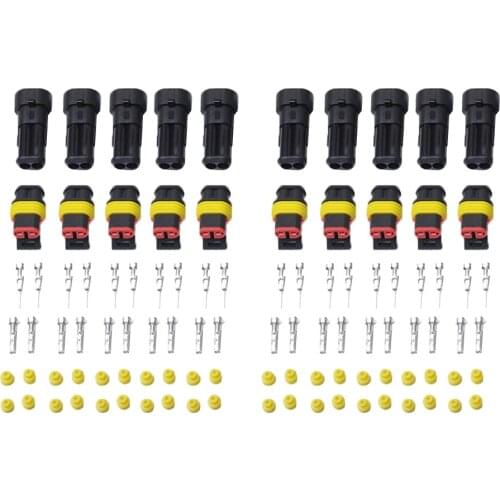 10 Sets 2 Pin Sealed Waterproof Electrical Wire Connector Plug Terminal