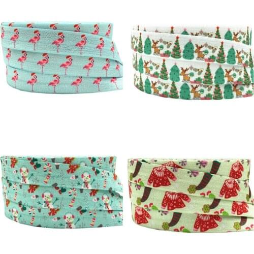 10Yard 16mm Christmas printed Flamingo snowman llama fold over elastic FOE Handmade Accessories DIY Hair tie Party Decor ribbon
