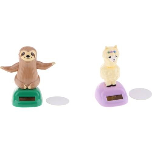 2Pcs Solar Car Dashboard Bobbling Shaking Nodding Toy Bobblehead Toy for Kids Gift Xmas Gift Alpaca & Sloth