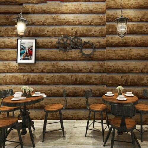 3D Vintage Style Faux Wood Panel Vinyl Wallpaper Roll PVC Log Pattern Bar Background Decor Wall Paper