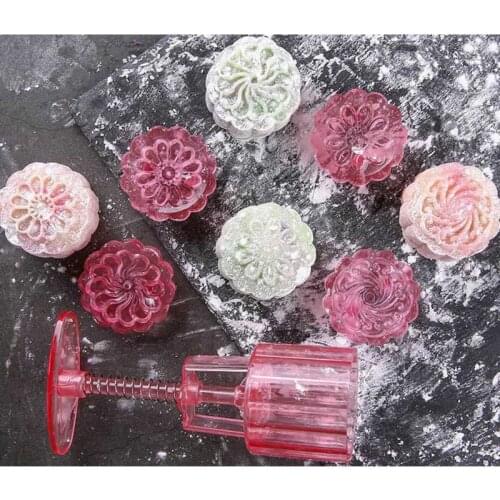 50g Snowy Moon Cake Mold 4 Stamps Barrel Mooncake Hand Pressure Biscuits Pastry Mould DIY Baking Tool