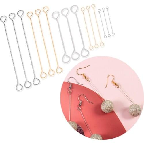50pcs/lot Stainless Steel Double Eye Pin Clip Ear Hook DIY Jewelry Making Findings Earrings Ear Connecting Rod For DIY Jewelry