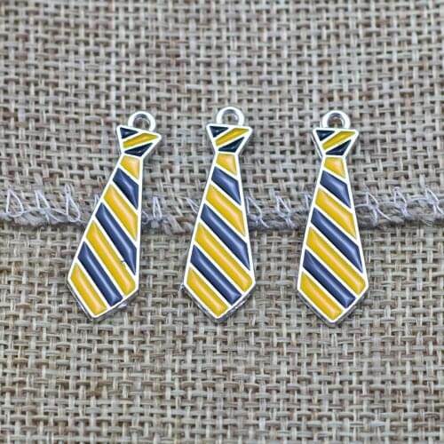 6 Pieces 11*30mm Mixed Alloy Antique Silver Color Enamel Tie Charms Necklace Pendant Accessory For DIY Jewelry Making