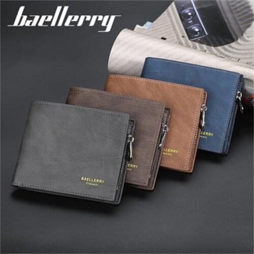 Baellerry Short Casual Business Mens Zipper Wallet PU Leather Coin Purse Horizontal Fashion Card Bag Document Bag