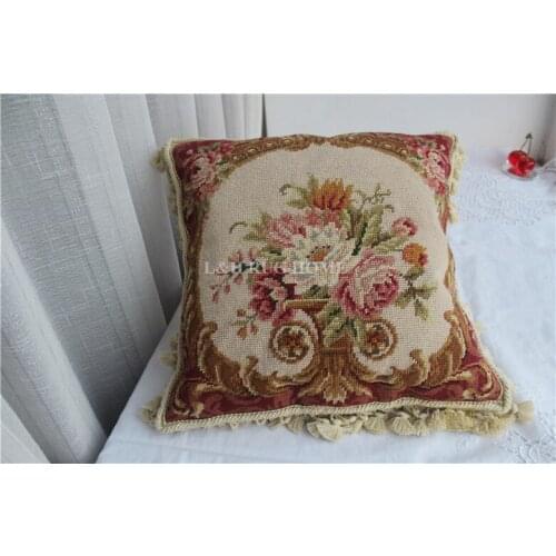 FREE SHIPPING 10K 16"X16" Victroial Designs Handmade Wool Needlepoint pillow Roses Cushions no insertion
