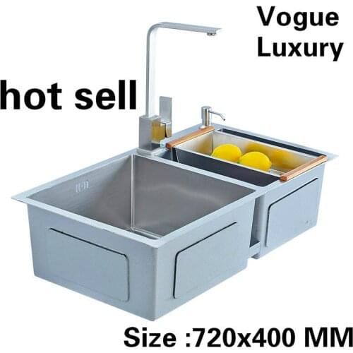 Free shipping Vogue mini kitchen manual sink double groove common wash vegetables food grade 304 stainless steel 72x40 CM