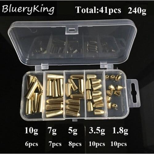BlueKim 41pcs 5 Sizes Brass Sinkers Copper Fishing Sinkers For Drop Shot Rigs Carp Fishing Weights Tadpole Shape Casting Set
