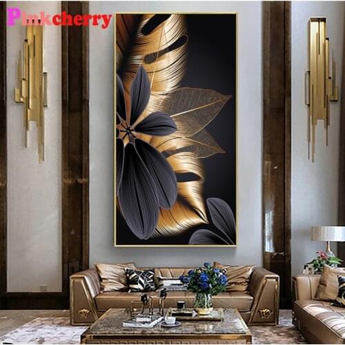 Large 5d diy diamond painting Abstract Golden Plant Leaves diamond embroidery full square round rhinestone Of picture mosaic