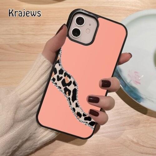 Krajews Pink Cheetah Glitter coque Phone Case for iPhone 12 mini 5 6S 7 8 PLUS X XS XR 11 PRO MAX SE 2020 Back Cover Funda Shell