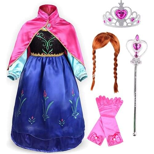 Kids Princess Costume Anna Dress Up Suit Snow Maiden Girls Carnival Outfits Christmas Clothing Children Party Fancy Disguise